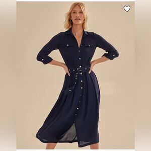 - WHBM Long Sleeve Utility Shirt Dress Color NAVY BLUE Size 8